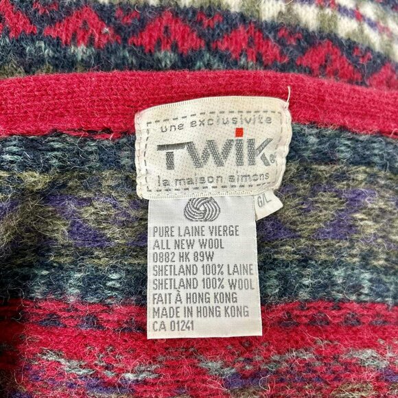 Vintage Simons Cerise & Multicolor Fair Isle Pure Shetland Wool Cardigan – US L - Picture 14 of 14